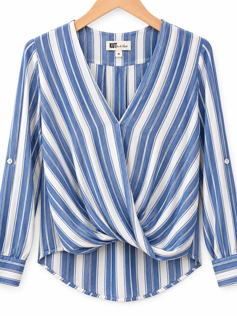KUT from the Kloth Blue White Striped Twist Front Blouse Size M